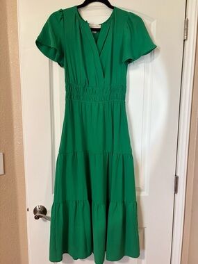 Monteau Emerald Green Tiered Maxi Dress with Smocked Waist